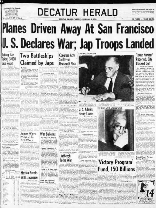 The Decatur Herald, 09 Dec 1941, Tue, Page 1